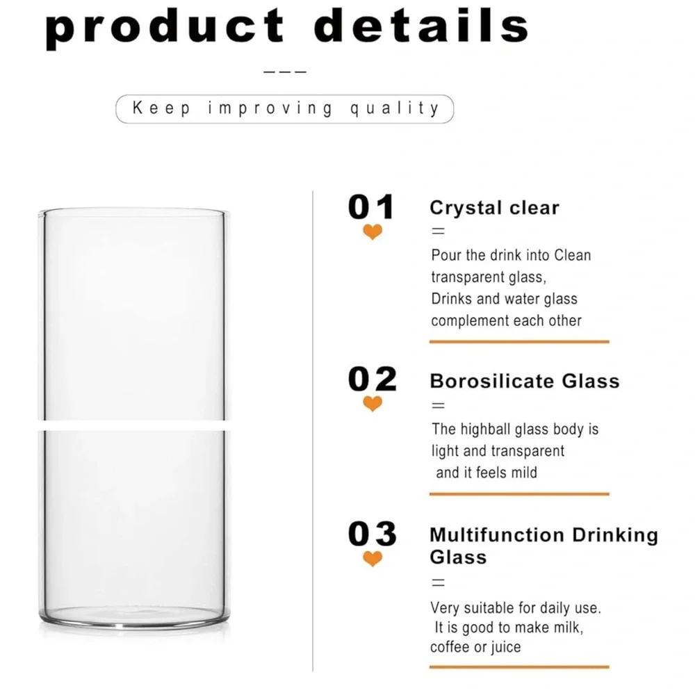 LUXU Drinking Glasses – Set of 4 Elegant 13 oz Highball Tumblers